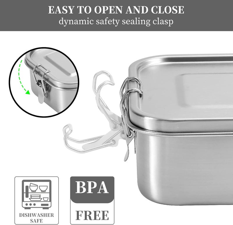 UPTRUST Leak Proof Stainless Steel Lunch Food Container, Large Bento Boxes Metal Lunch Box for Kids or Adults - Lockable Clips (1400ML/47oz) - Image 4